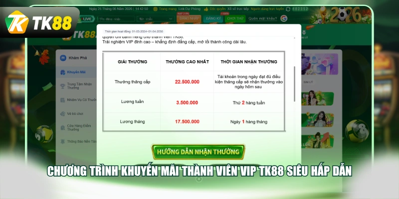 Chương trình khuyến mãi thành viên VIP TK88 siêu hấp dẫn